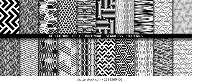 Geometric set of seamless black and white patterns. Simple vector graphics