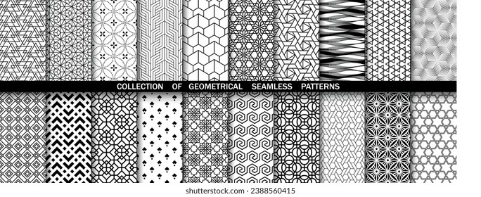 Conjunto geométrico de patrones blancos y negros sin soldadura. Gráficos vectoriales simples
