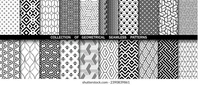 Geometric set of seamless black and white patterns. Simple vector graphics