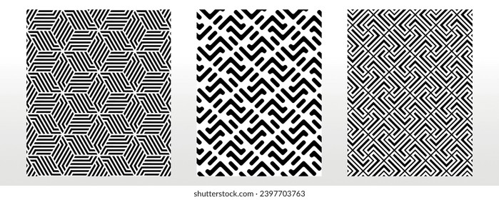 Geometric set of seamless black and white patterns. Simple vector graphics