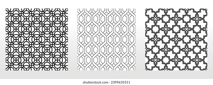 Geometric set of seamless black and white patterns. Simple vector graphics