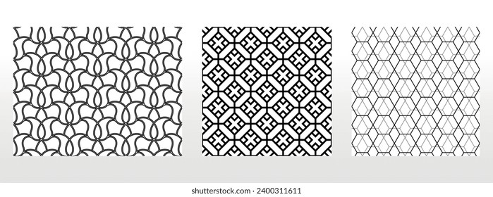 Geometric set of seamless black and white patterns. Simple vector graphics