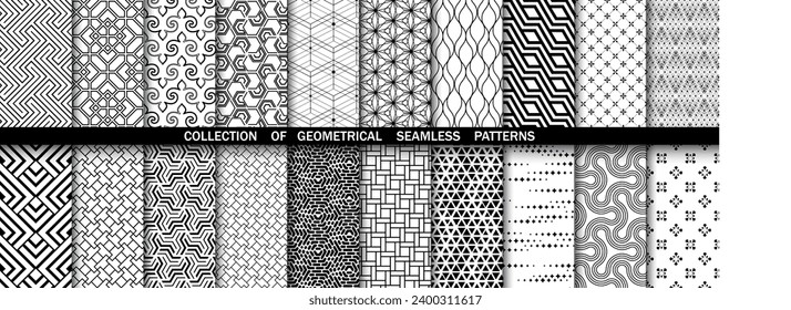 Geometric set of seamless black and white patterns. Simple vector graphics