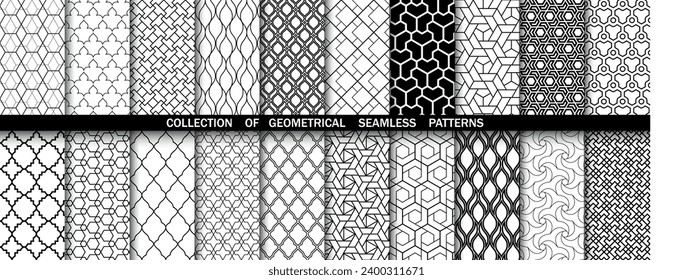 Geometric set of seamless black and white patterns. Simple vector graphics