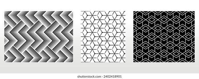 Geometric set of seamless black and white patterns. Simple vector graphics