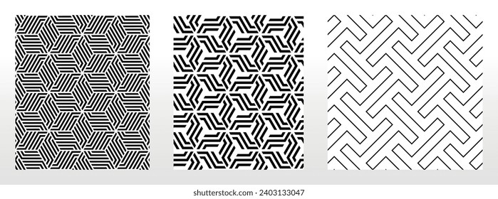 Geometric set of seamless black and white patterns. Simple vector graphics