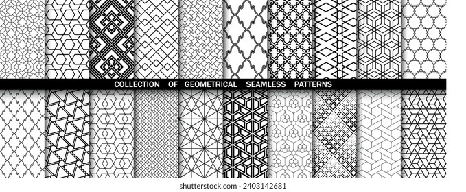 Geometric set of seamless black and white patterns. Simple vector graphics
