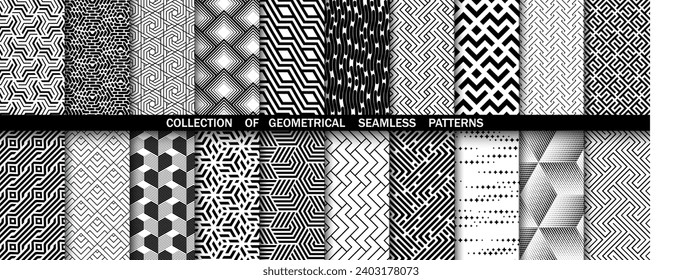 Conjunto geométrico de patrones blancos y negros sin soldadura. Gráficos vectoriales simples