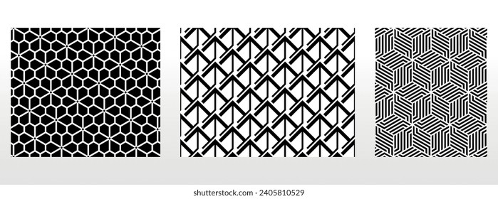 Geometrischer Satz nahtloser schwarz-weißer Muster. Einfache Vektorgrafik