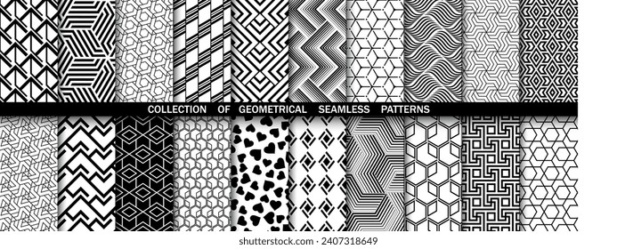 Geometric set of seamless black and white patterns. Simple vector graphics.