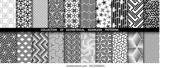 Geometric set of seamless black and white patterns. Simple vector graphics