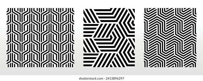 Conjunto geométrico de patrones blancos y negros sin soldadura. Gráficos vectoriales simples