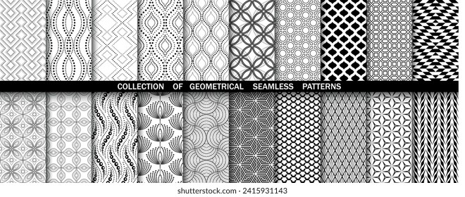Conjunto geométrico de patrones blancos y negros sin soldadura. Gráficos vectoriales simples