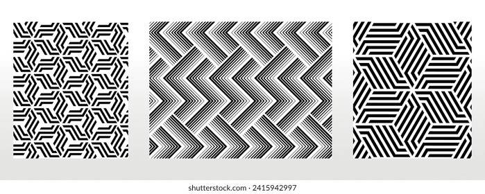 Geometric set of seamless black and white patterns. Simple vector graphics
