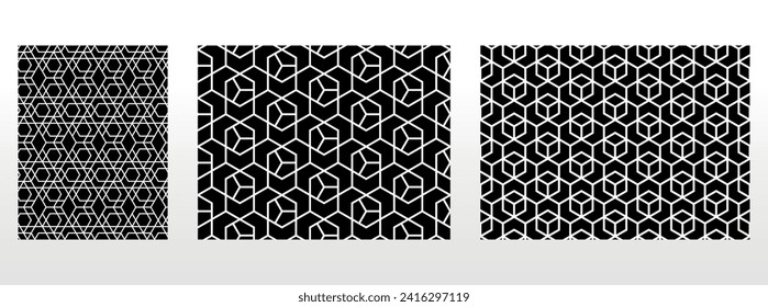 Geometric set of seamless black and white patterns. Simple vector graphics