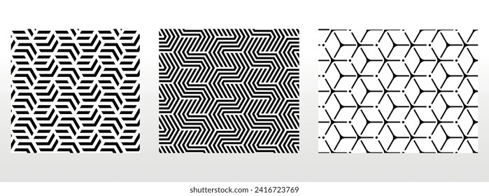 Geometric set of seamless black and white patterns. Simple vector graphics