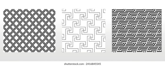 Geometric set of seamless black and white patterns. Simple vector graphics