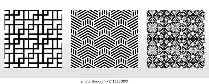 Geometric set of seamless black and white patterns. Simple vector graphics