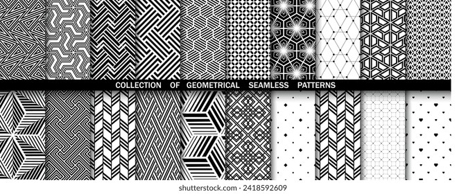 Geometric set of seamless black and white patterns. Simple vector graphics