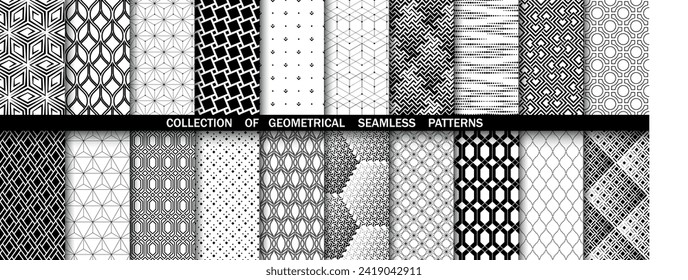 Geometric set of seamless black and white patterns. Simple vector graphics