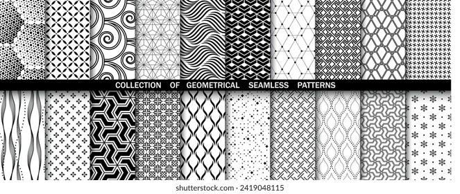 Geometric set of seamless black and white patterns. Simple vector graphics