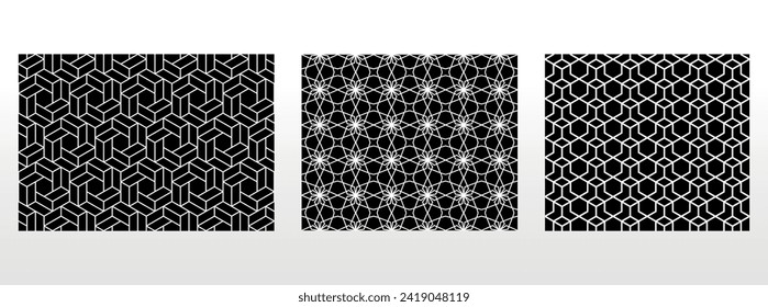 Geometric set of seamless black and white patterns. Simple vector graphics