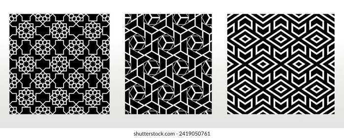 Geometric set of seamless black and white patterns. Simple vector graphics