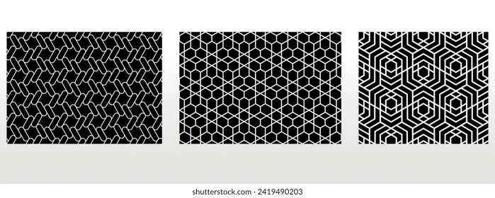 Geometric set of seamless black and white patterns. Simple vector graphics