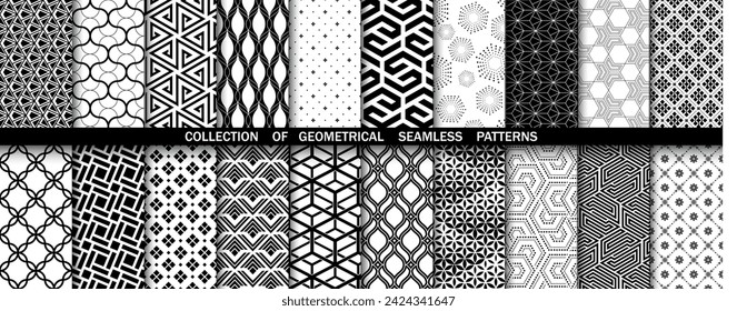 Geometric set of seamless black and white patterns. Simple vector graphics