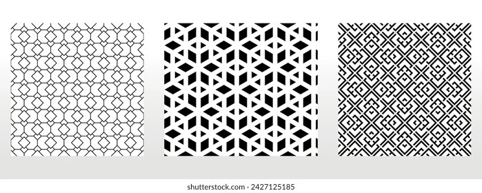 Geometric set of seamless black and white patterns. Simple vector graphics