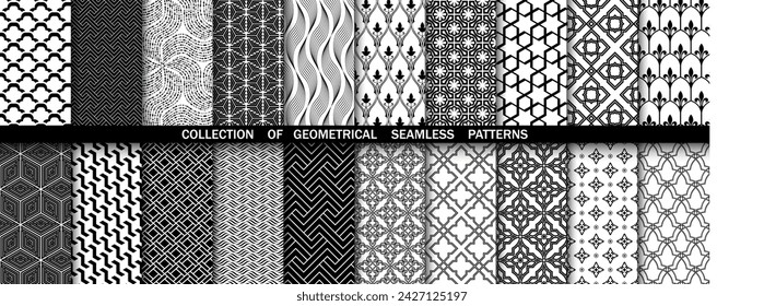 Geometric set of seamless black and white patterns. Simple vector graphics