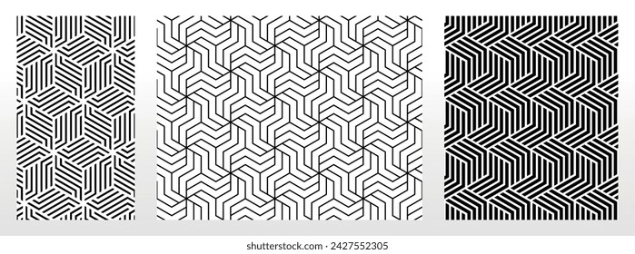 Geometric set of seamless black and white patterns. Simple vector graphics