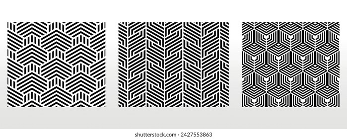 Geometric set of seamless black and white patterns. Simple vector graphics