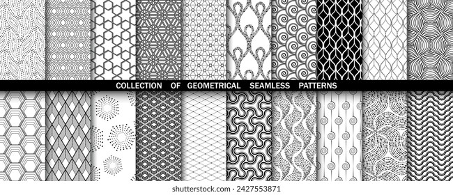 Conjunto geométrico de patrones en blanco y negro sin fisuras. Gráficos vectoriales simples