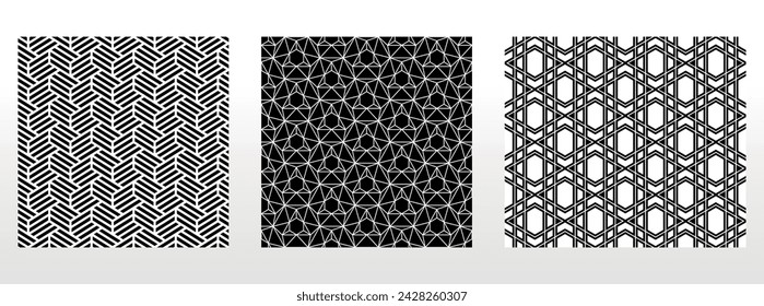 Geometric set of seamless black and white patterns. Simple vector graphics