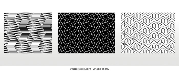 Geometric set of seamless black and white patterns. Simple vector graphics