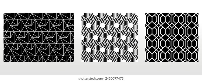 Geometric set of seamless black and white patterns. Simple vector graphics