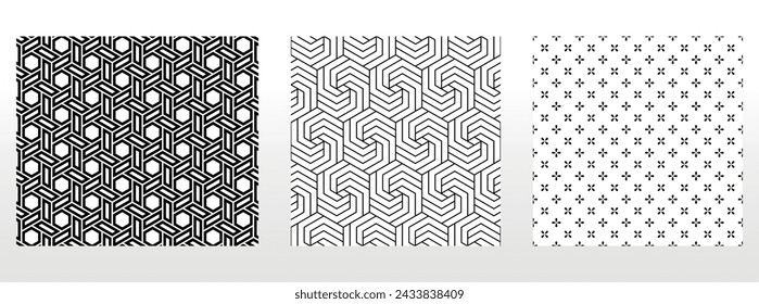 Geometric set of seamless black and white patterns. Simple vector graphics