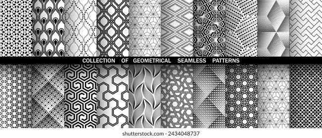 Geometric set of seamless black and white patterns. Simple vector graphics