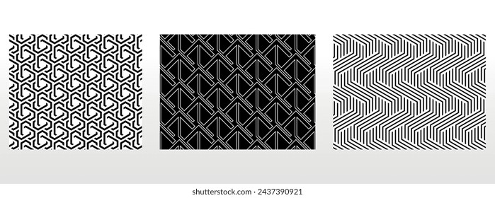 Conjunto geométrico de patrones en blanco y negro sin fisuras. Gráficos vectoriales simples.