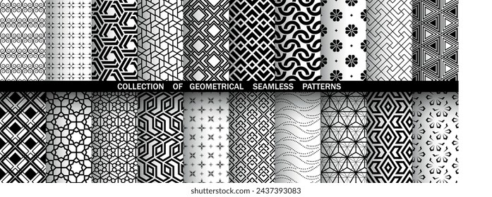 Geometric set of seamless black and white patterns. Simple vector graphics.