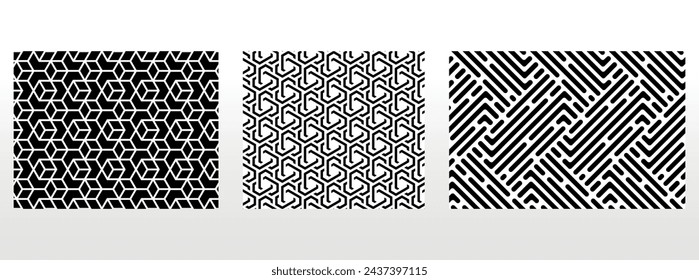 Geometric set of seamless black and white patterns. Simple vector graphics.