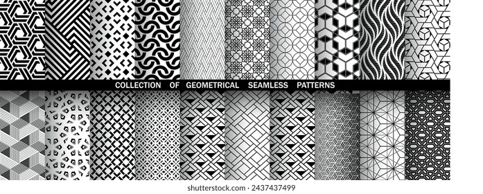Geometric set of seamless black and white patterns. Simple vector graphics.