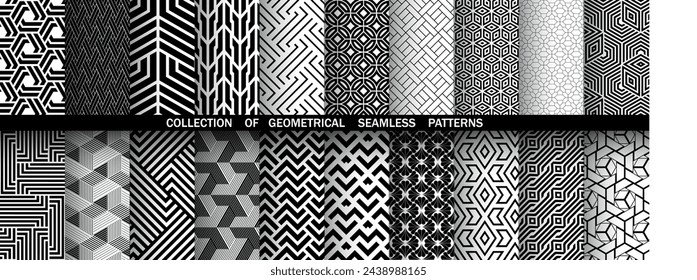 Geometric set of seamless black and white patterns. Simple vector graphics.
