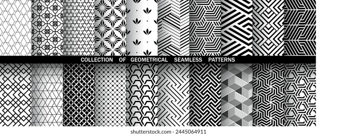 Geometric set of seamless black and white patterns. Simple vector graphics.