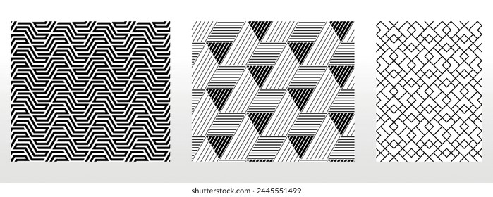 Geometric set of seamless black and white patterns. Simple vector graphics.