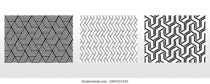 Geometric set of seamless black and white patterns. Simple vector graphics.