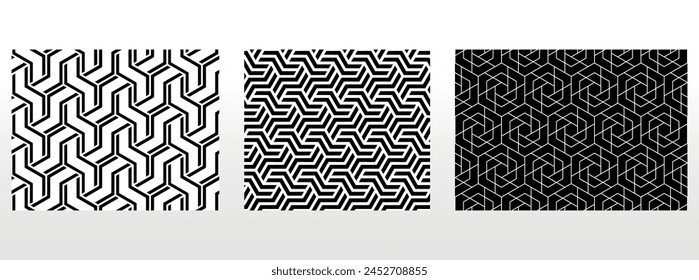 Geometric set of seamless black and white patterns. Simple vector graphics.