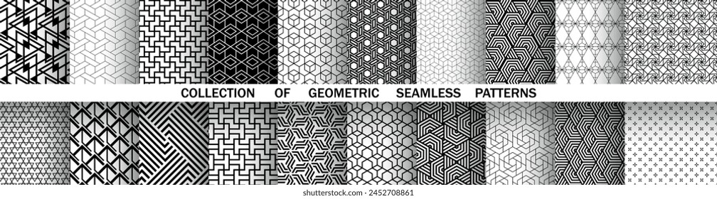 Geometric set of seamless black and white patterns. Simple vector graphics.