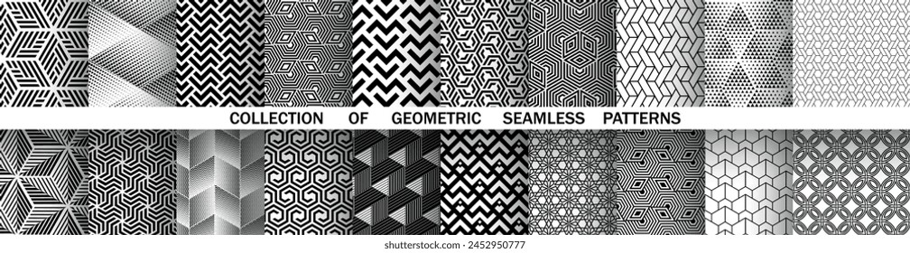 Geometric set of seamless black and white patterns. Simple vector graphics.